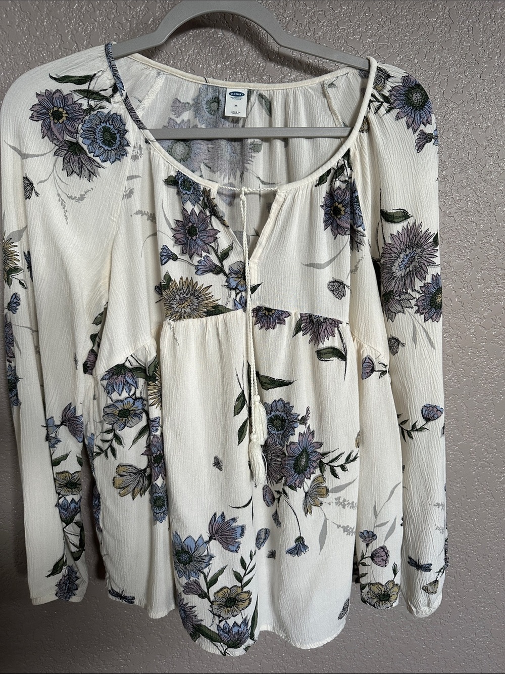 Old Navy Cream Floral Peasant Tunic with Lavender and Green Accents
